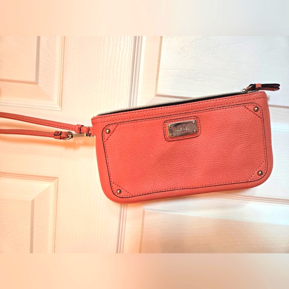 Coral Leather Wristlet